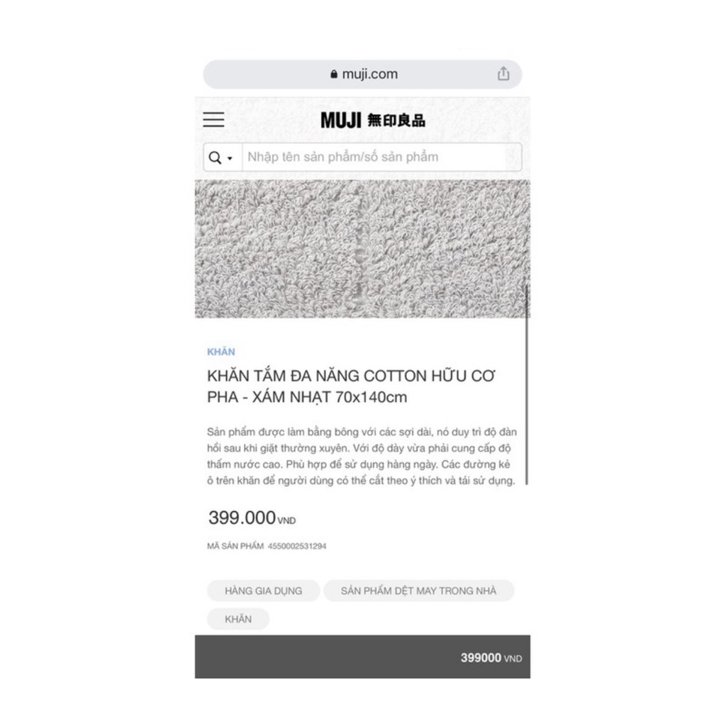 Khăn tắm muji organic xuất dư, 380g, kt 70x140, loại dày đẹp