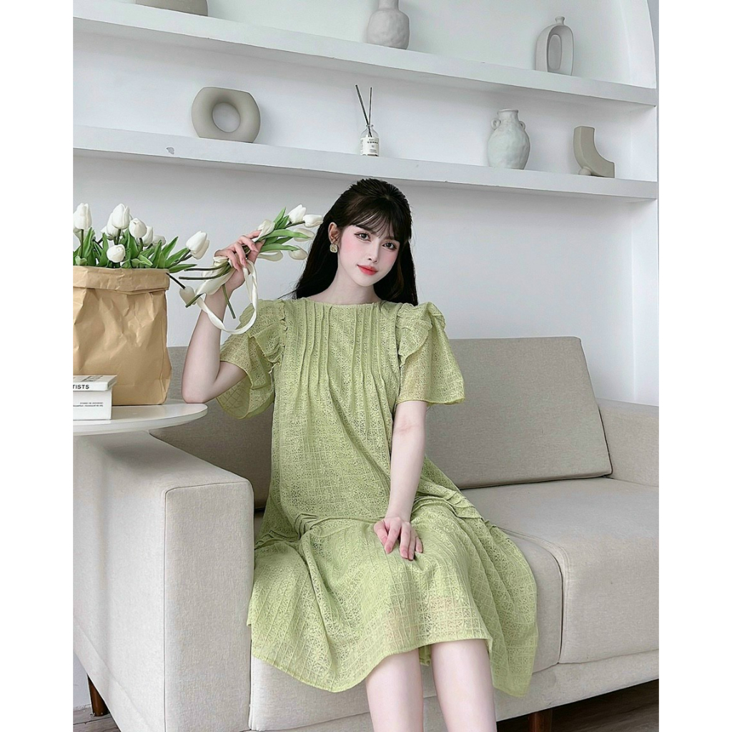 đầm bầu, váy bầu công sở họa tiết hoa nhí xinh xắn