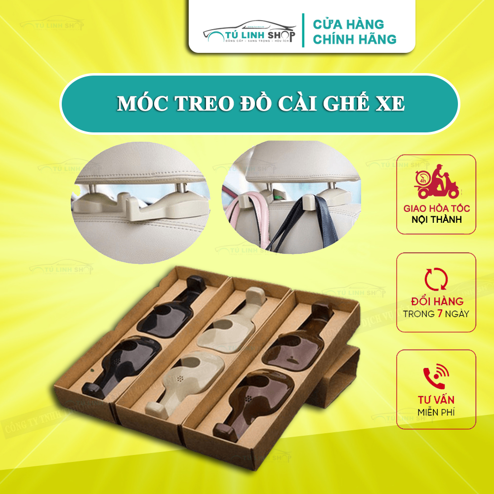 02 móc treo đồ gài ghế trên ô tô đen kem