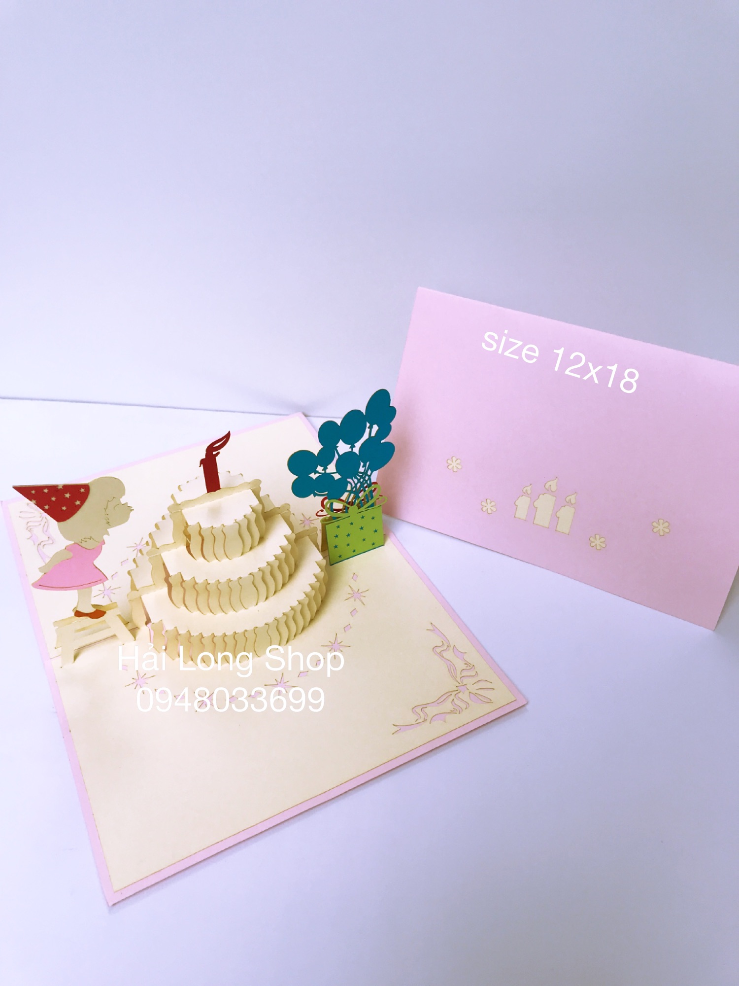 Bé Gái Thổi Nến ( bìa hồng ) -  Sinh Nhật - Birthday - Thiệp 3D