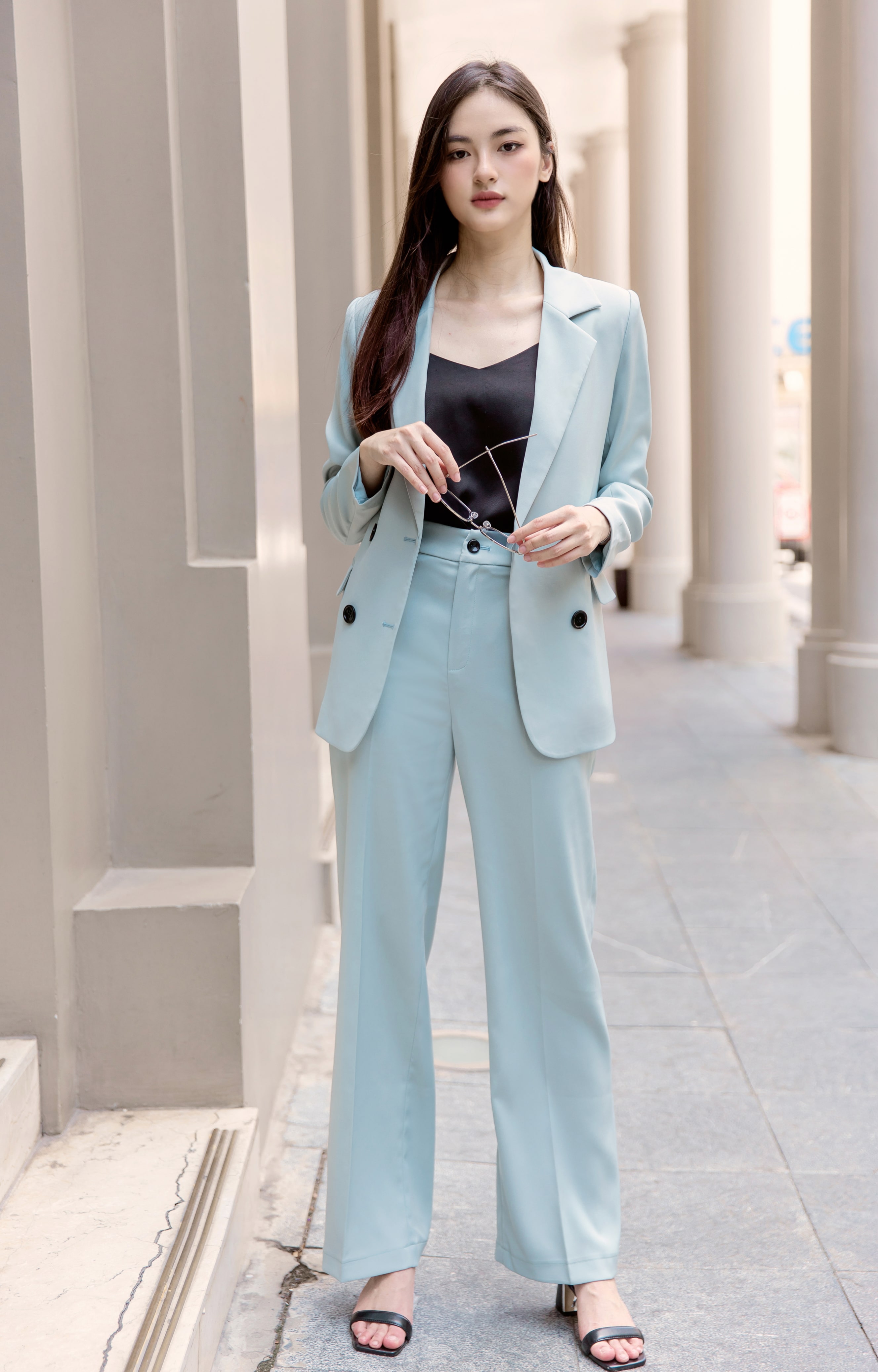 Maiimer - Blazer xanh mint cúc đen Stella