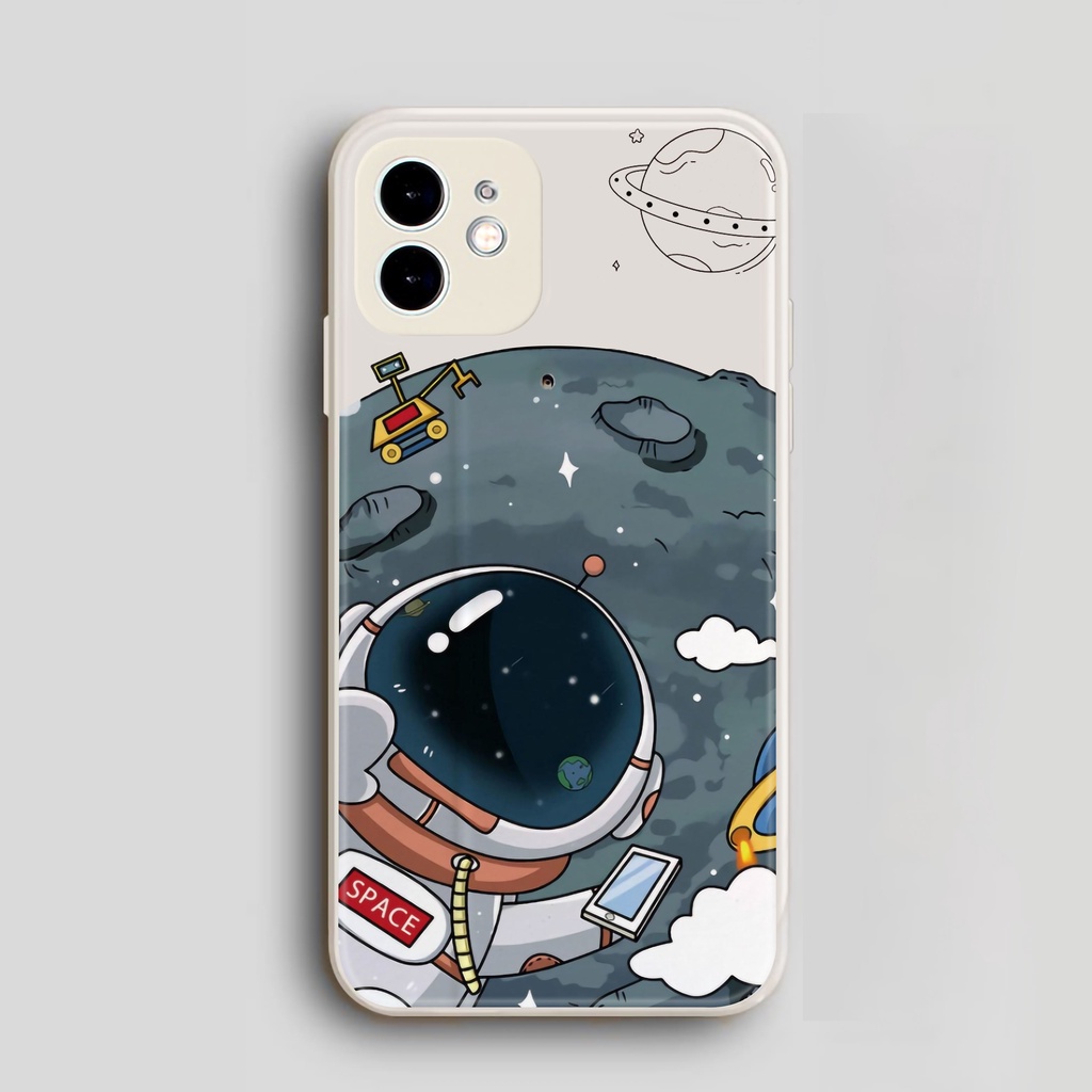 Ốp lưng iPhone Phi hành gia Cute cạnh viền vuông silicon mềm dẻo cho iphone 6/6s/7/8/X/XS/11/12/13 Pro Plus Max