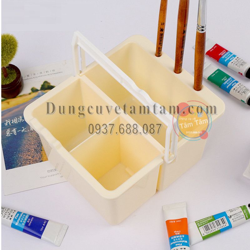 Xô rửa cọ đa năng 3 ngăn - ly rửa cọ đa năng ghép gọn - dụng cụ vẽ tâm tâm