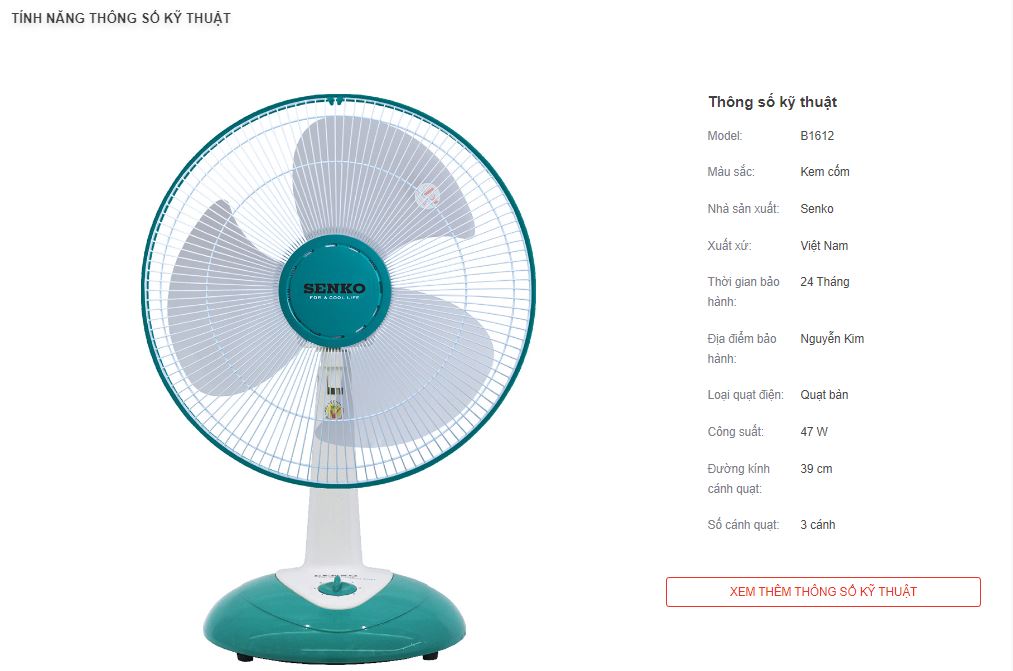 Quạt bàn Senko B1612 Kem cốm