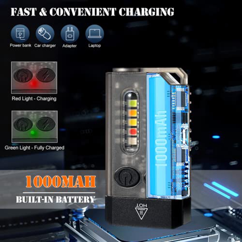Keychain Flashlight Flashlight LED 13 Light Modes 1000 High Lumen IPX4 Mini Flashlight