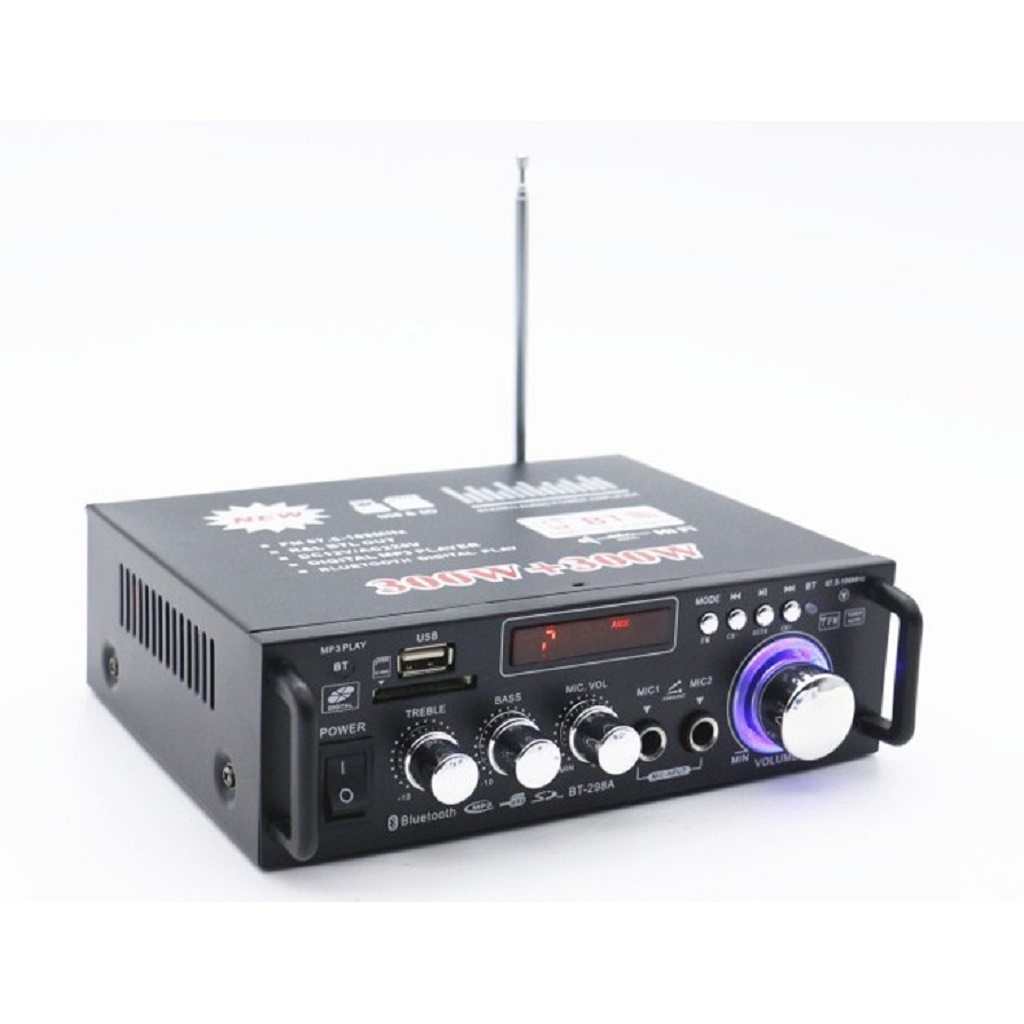 Bộ Ampli Mini Blutooth nguồn 12v/220v Chip Âm Thanh Cj22 Tạo Âm Bass Chắc Chắn, Âm Treble Sâu , Bluetooth Kết Nối 4.0 tích hợp 2 cổng MIC Cho Công suất Lớn 300w +300w Thích Hợp Sử Dụng Cho Dàn Karaoke Gia Đình amly giá rẻ