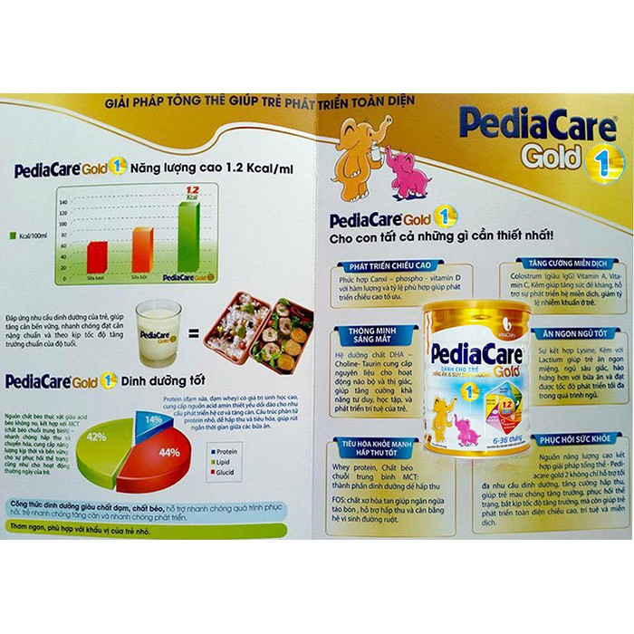 Sữa bột PediaCare Gold số 2 lon 900g (1-10 Tuổi)