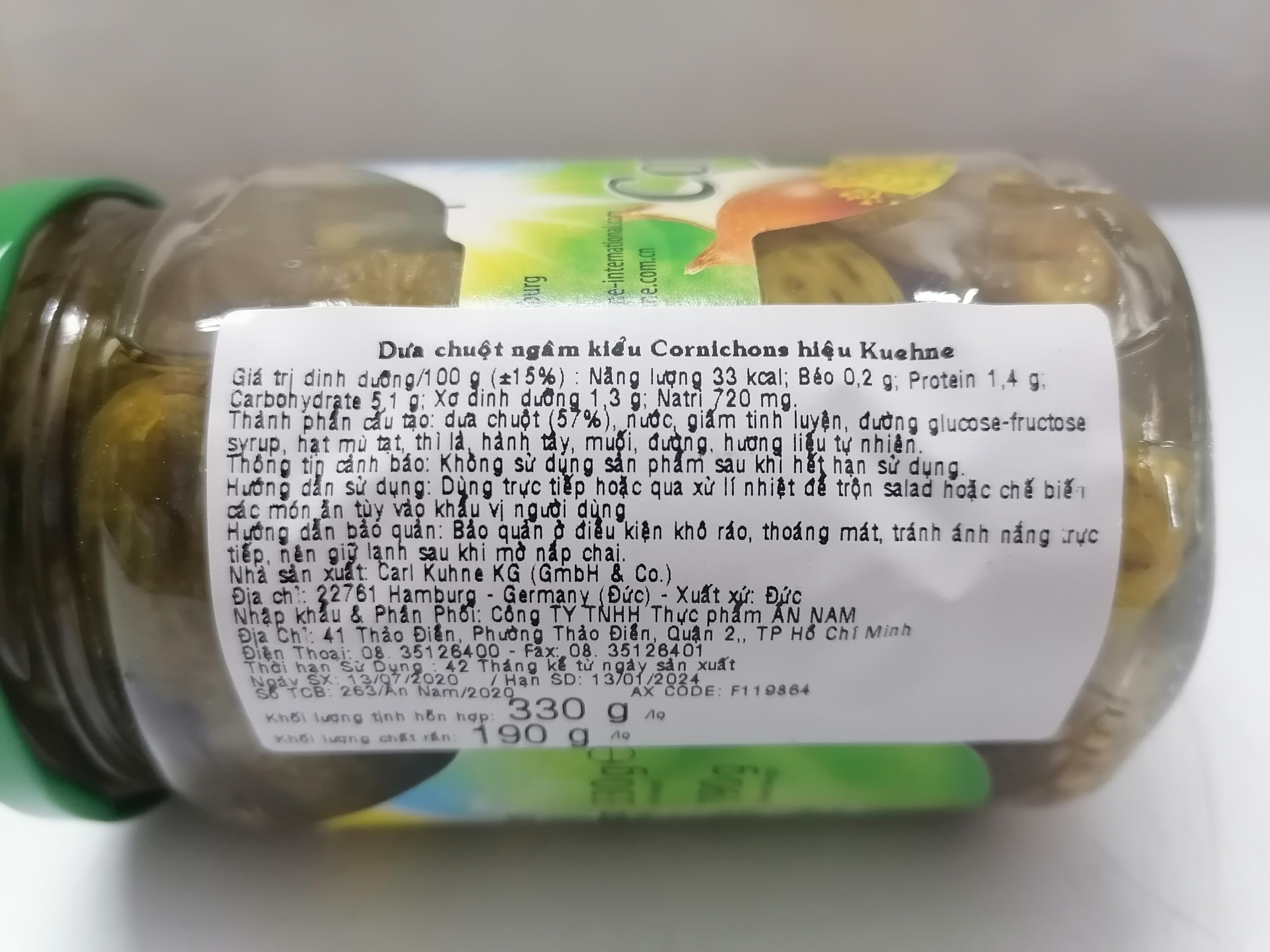 [330g – CORNICHONS] DƯA CHUỘT NGÂM [Germany] KUEHNE Pickled (anm-hk)