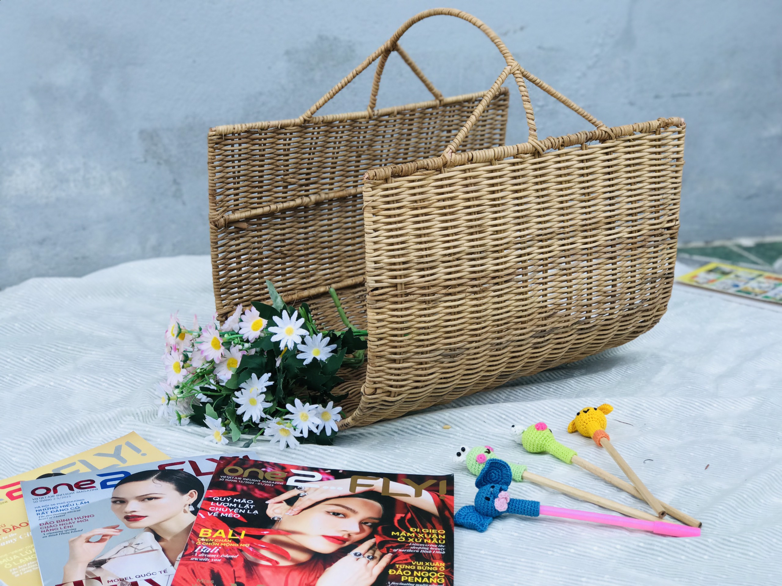 Giỏ Picnic Trứng Có Quai Xách Lớn Chất Liệu Mây Đan Thủ Công Xinh Xắn - Phụ kiện Picnic/ Chụp Ảnh Phong Cách Vintage Boho -  Kích thước: 38*30*H20/33cm