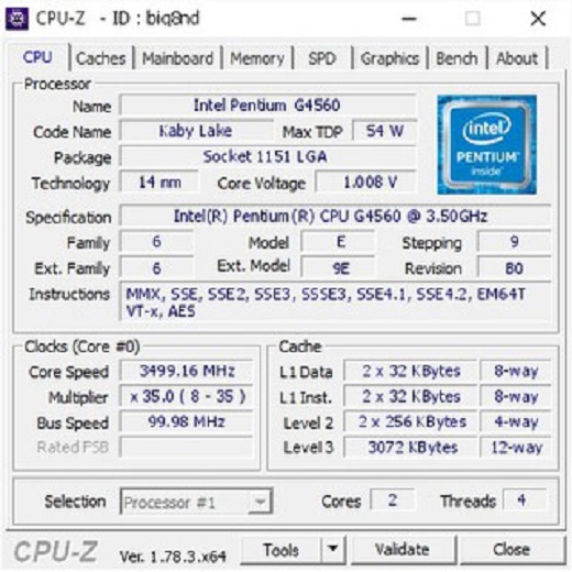 CPU Intel® Pentium® G4560 (3M bộ nhớ đệm, 3,50 GHz) - Đã Qua Sử Dụng