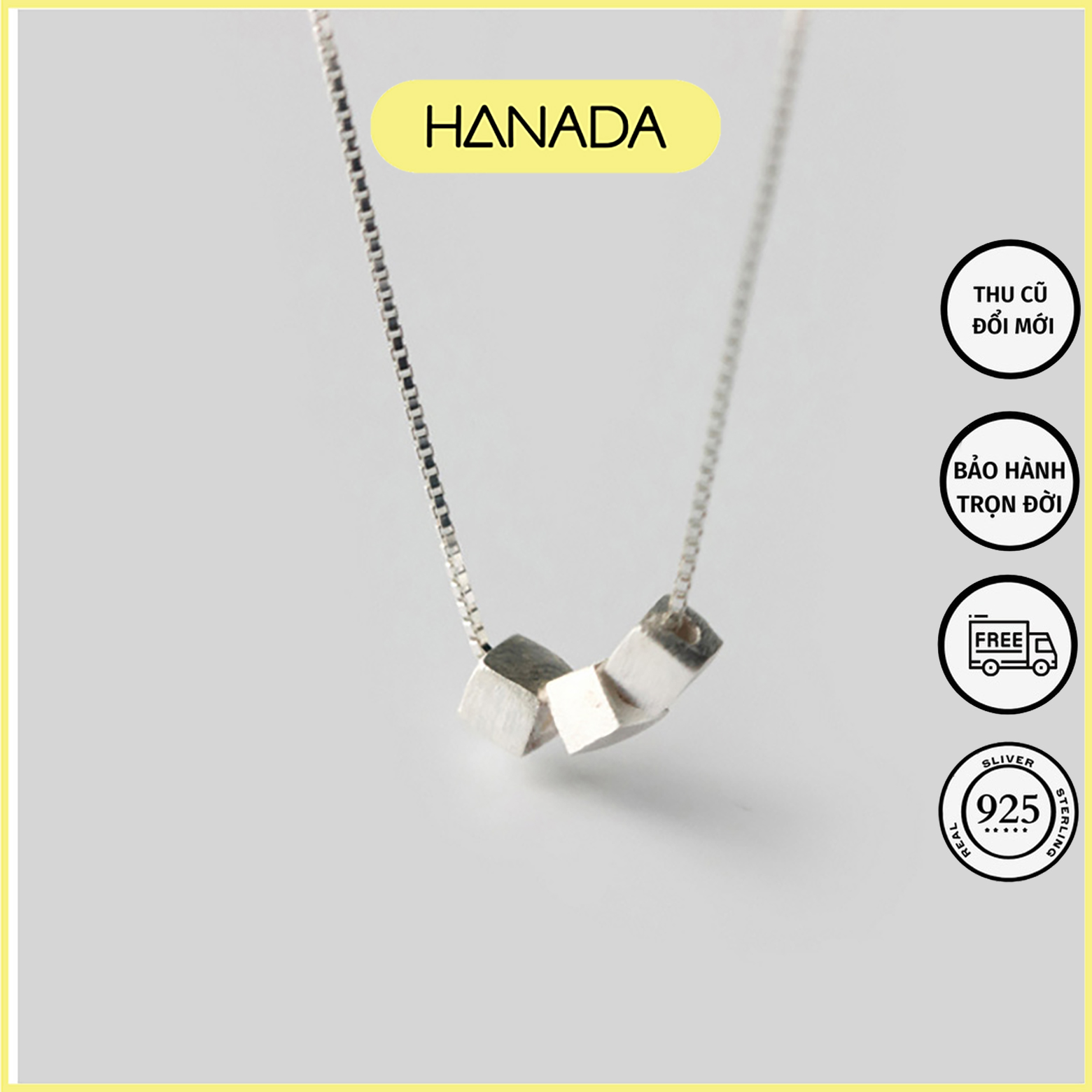 [HCM] Dây Chuyền Bạc 925 Hanada Ba Khối Vuông 0126