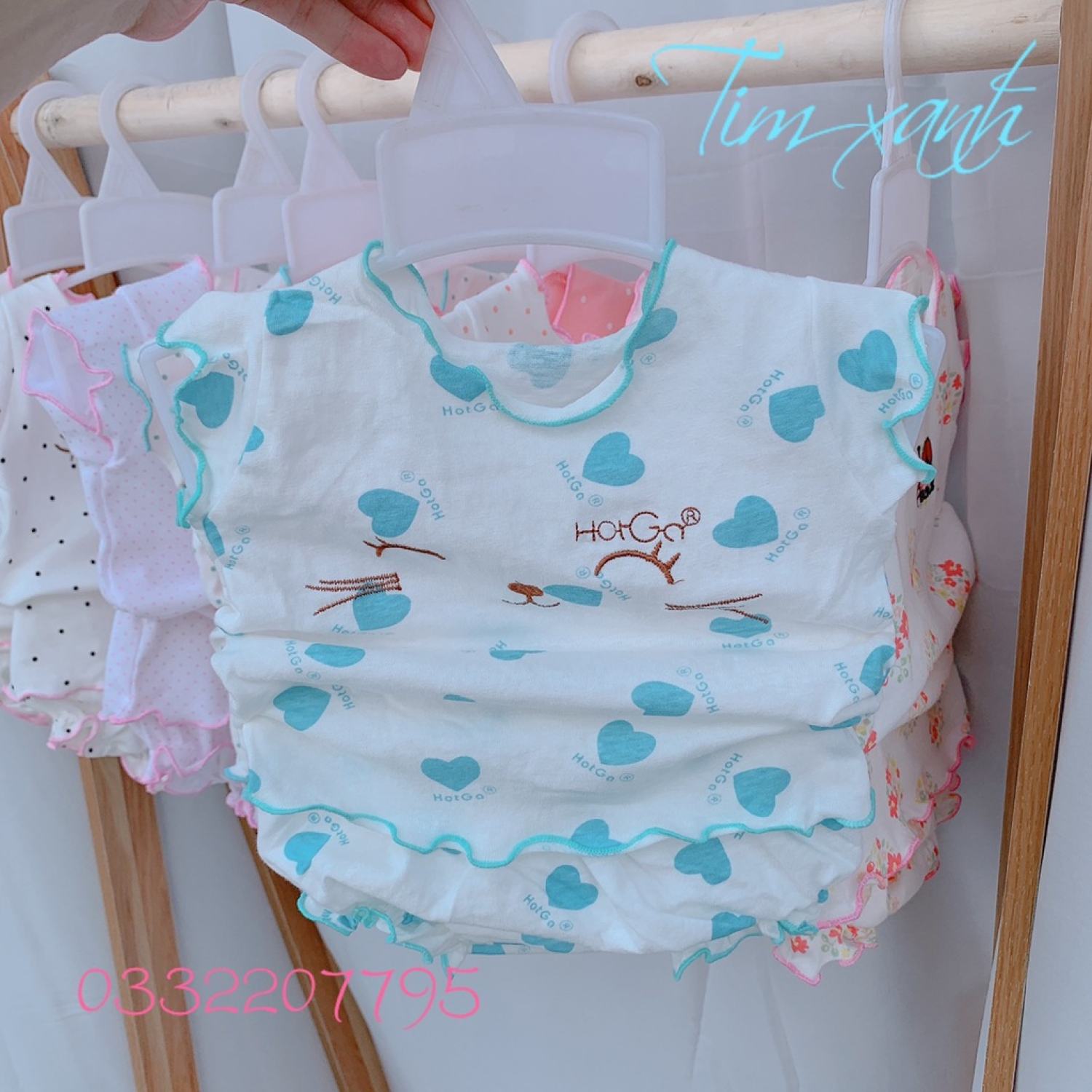 Đồ bộ sát nách hotga Thun Cotton Mát Mẻ Cho Bé Gái - Đồ Bộ Sơ Sinh Cho Bé Gái (3 - 12kg)