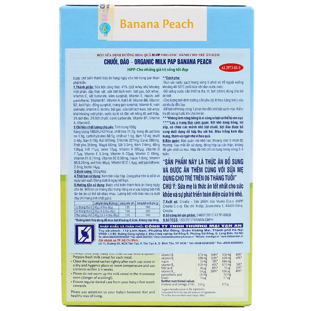 Bột ăn dặm HiPP vị sữa Chuối, Đào cho bé 4 tháng