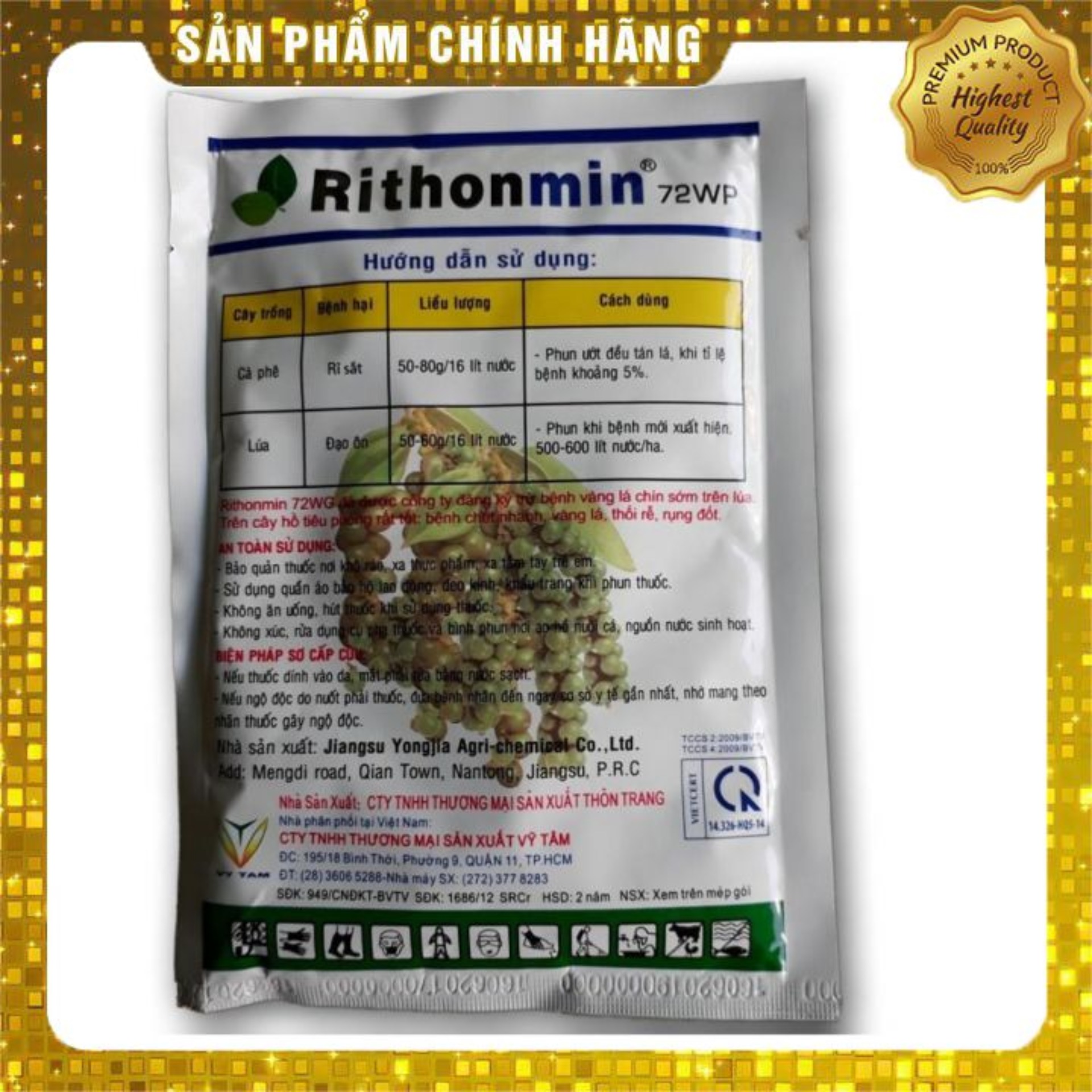 Thuoc tri. bệnh cho cây trồng Rithonmin 72WP (100g) đặc tri. rỉ sắt, thán thư, mốc sương, phấn trắng,...trên cây trồng