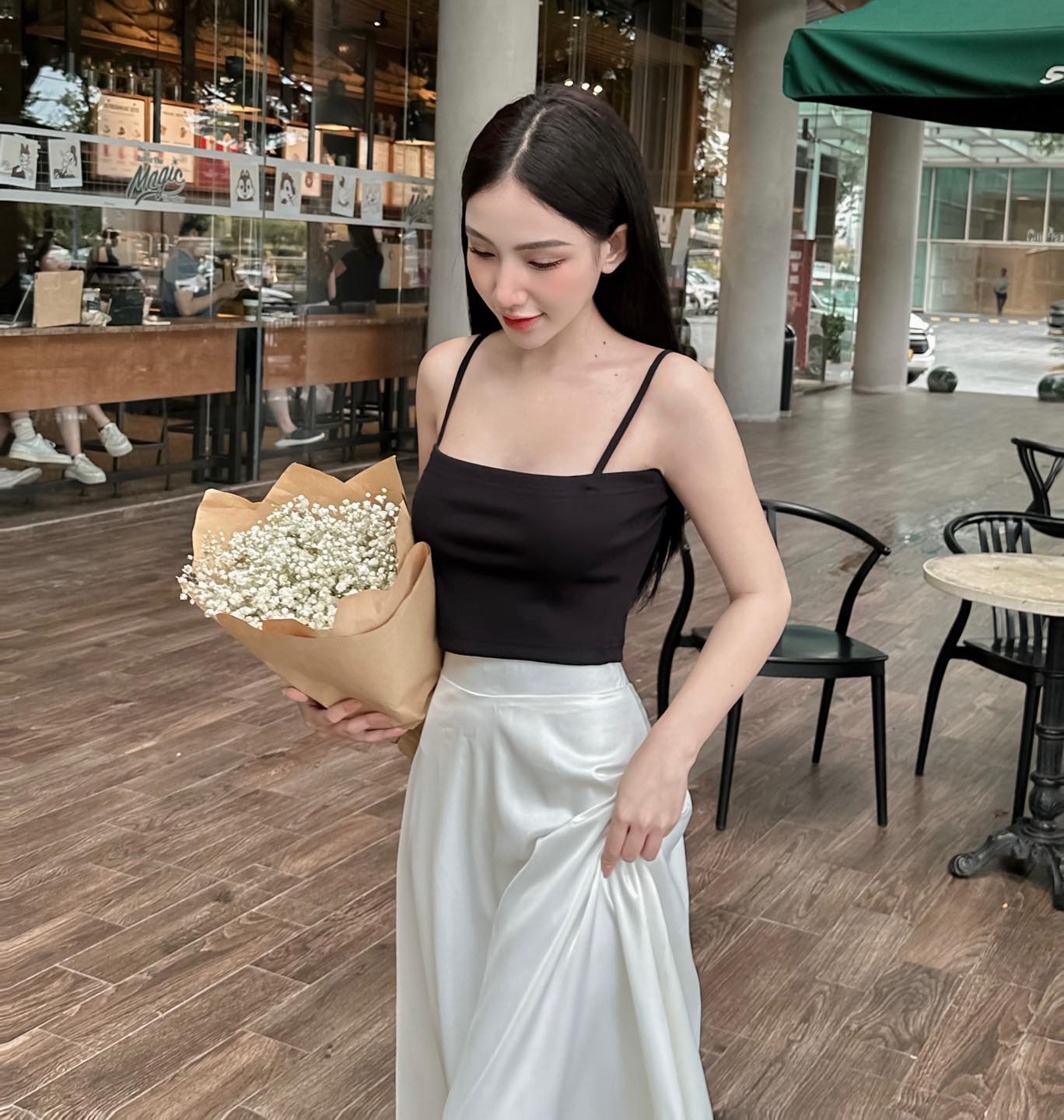 Chân váy lụa satin nữ 2 lớp "Long skirt"EllyClothing
