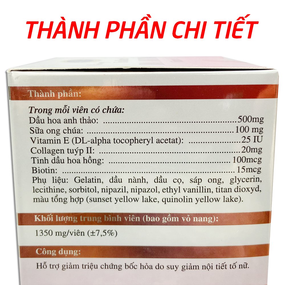 Viên uống dầu hoa anh thảo sữa ong chúa dầu hoa hồng giúp đẹp da tăng nội tiết tố nữ - Chai 30 viên