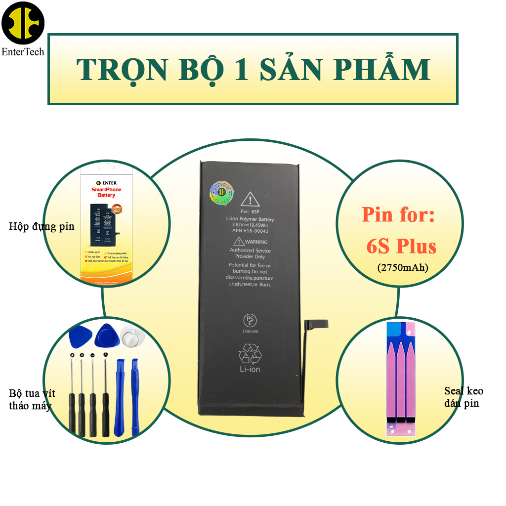 Pin dùng cho ĐT 6 Plus/ 6S Plus EnterTech dung lượng chuẩn bảo hành 12 tháng.