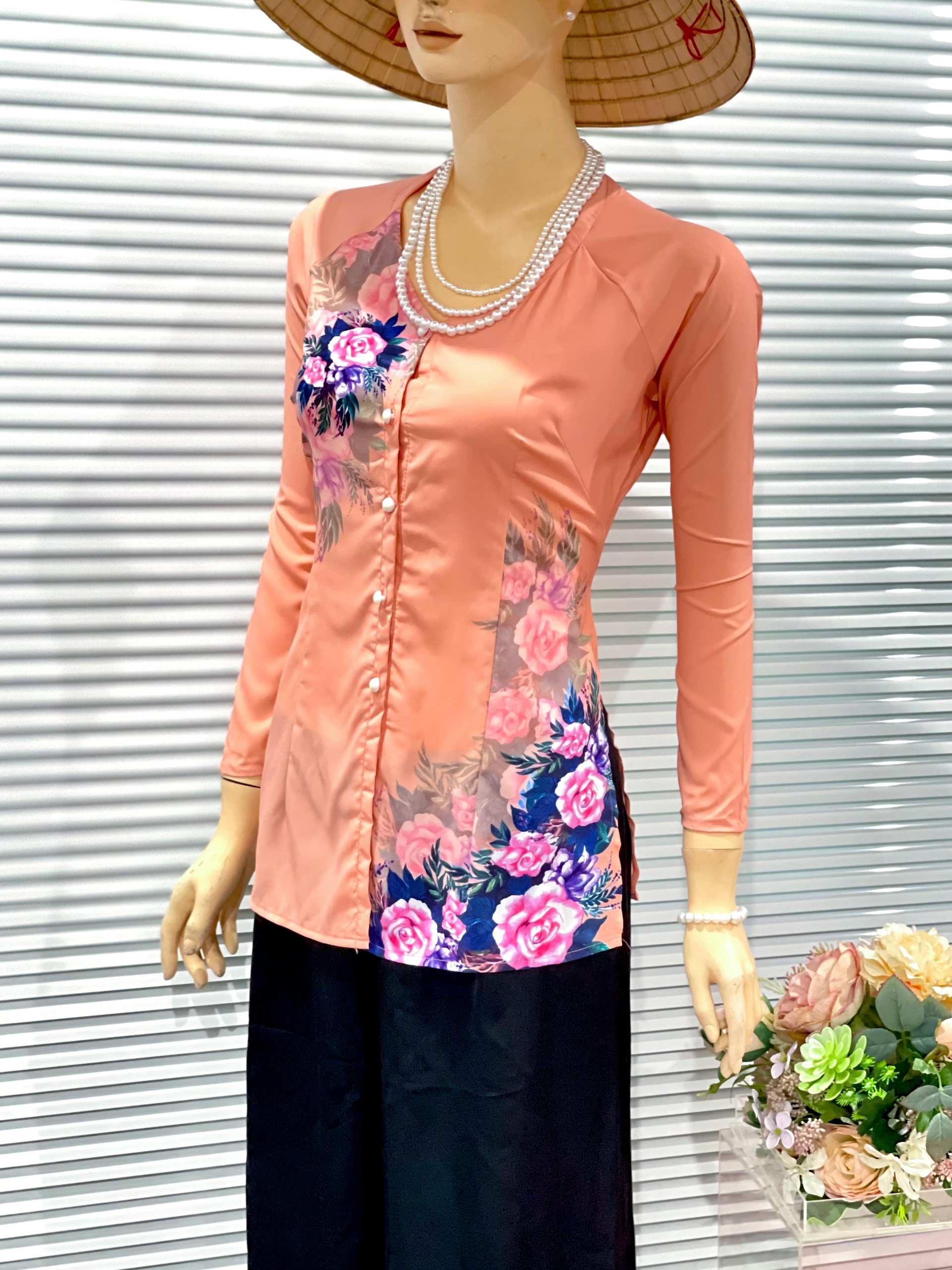ÁO BÀ BA VẢI LỤA TÂY THI HOA