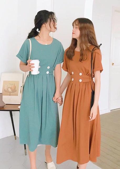 [HCM]Đầm 4 nút trắng thắt eo