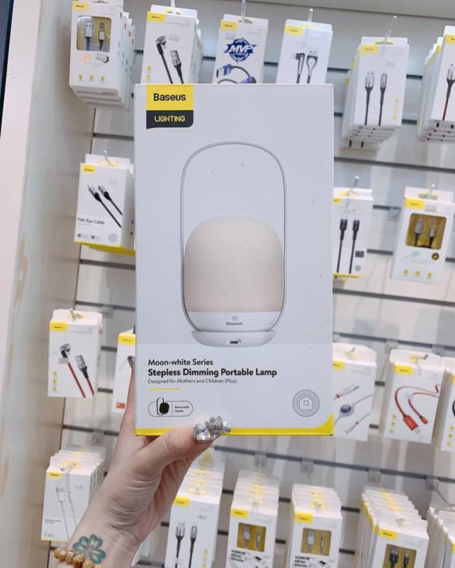 Đèn ngủ Baseus Moon-white Dimming Portable Lamp ( Pin sạc 30 giờ hoạt động )