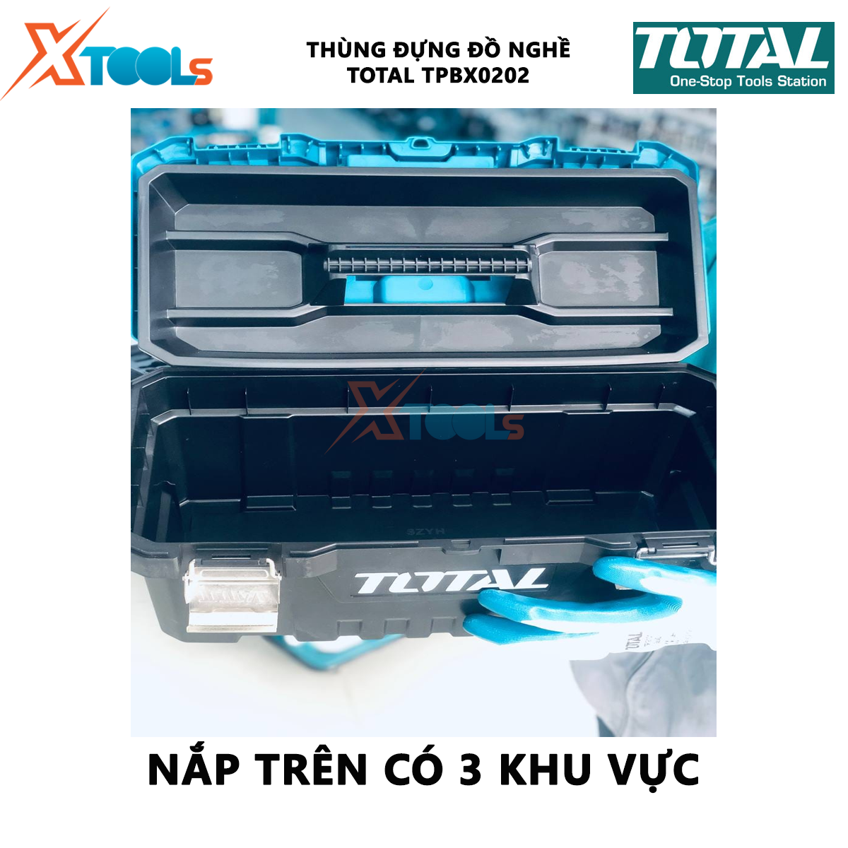 Thùng đựng đồ nghề khóa kim loại 20" TOTAL TPBX0202 Hộp đựng dụng cụ Tải tối đa: 20KG, Khóa kim loại thùng đồ nghề XTOOLs