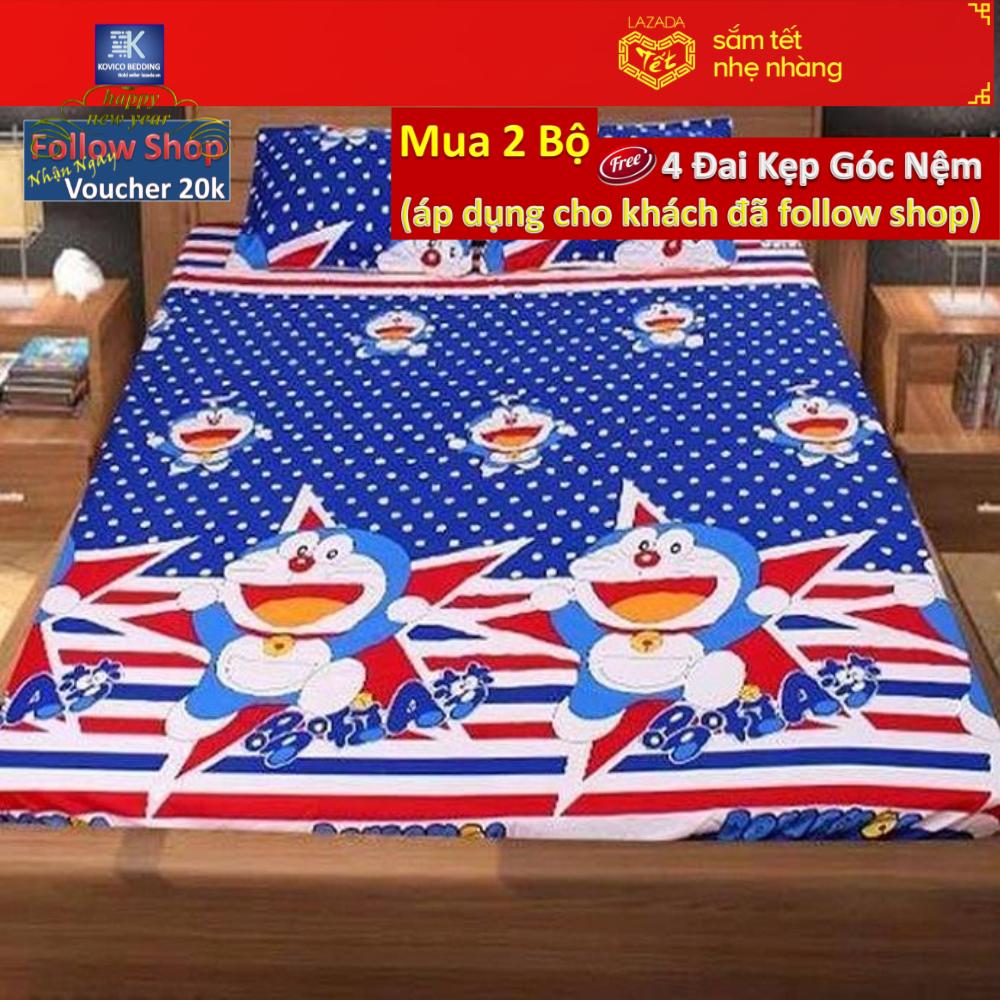 (FreeShip MAX) Bộ ga giường doraemon sao xanh 160x200cm ( Dành cho nệm cao dưới 12cm)