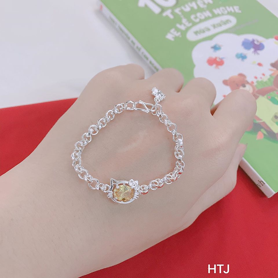 Lắc tay trẻ em mặt kitty chất liệu bằng bạc MS140