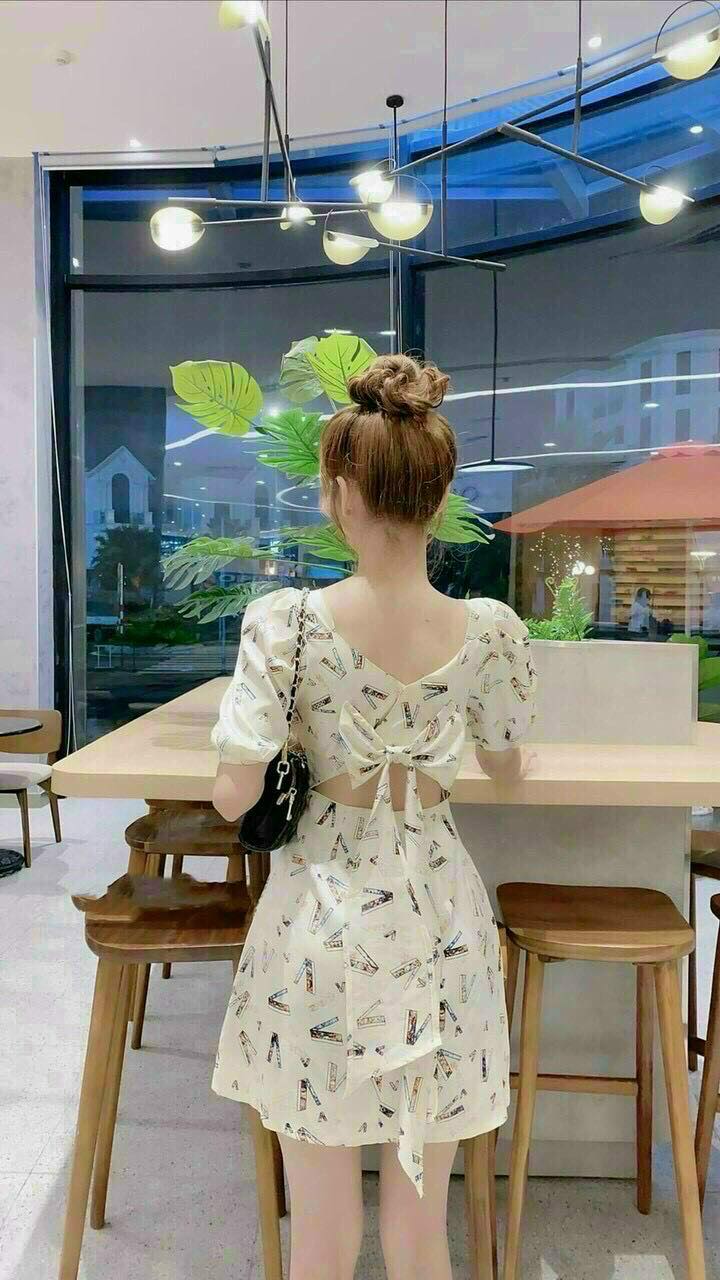 Đầm lụa gắn nơ lưng in 3D xinh xinh fashionzero