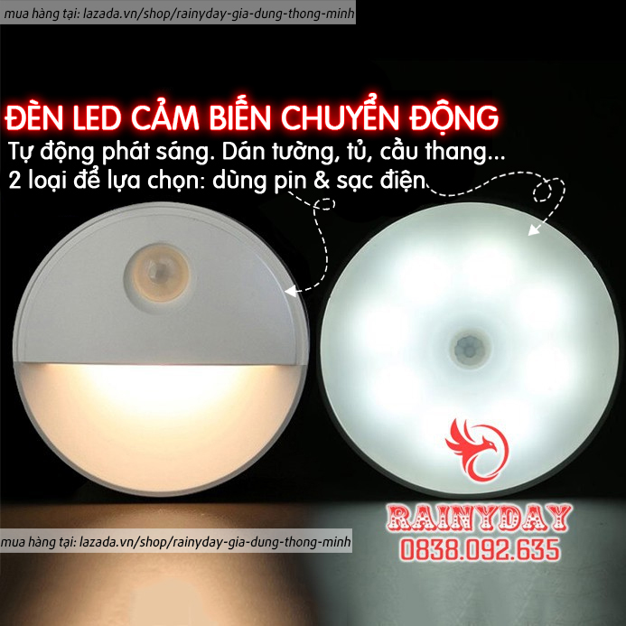 Đèn led cảm ứng cảm biến chuyển động gắn dán tường tủ cầu thang thông minh tự động phát sáng