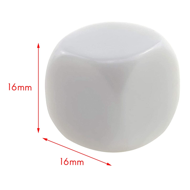 50 Pack 16MM Blank White Dice Set Acrylic Rounded D6 Dice Cubes for Game,Party,Fun,DIY Sticker and Math Teaching