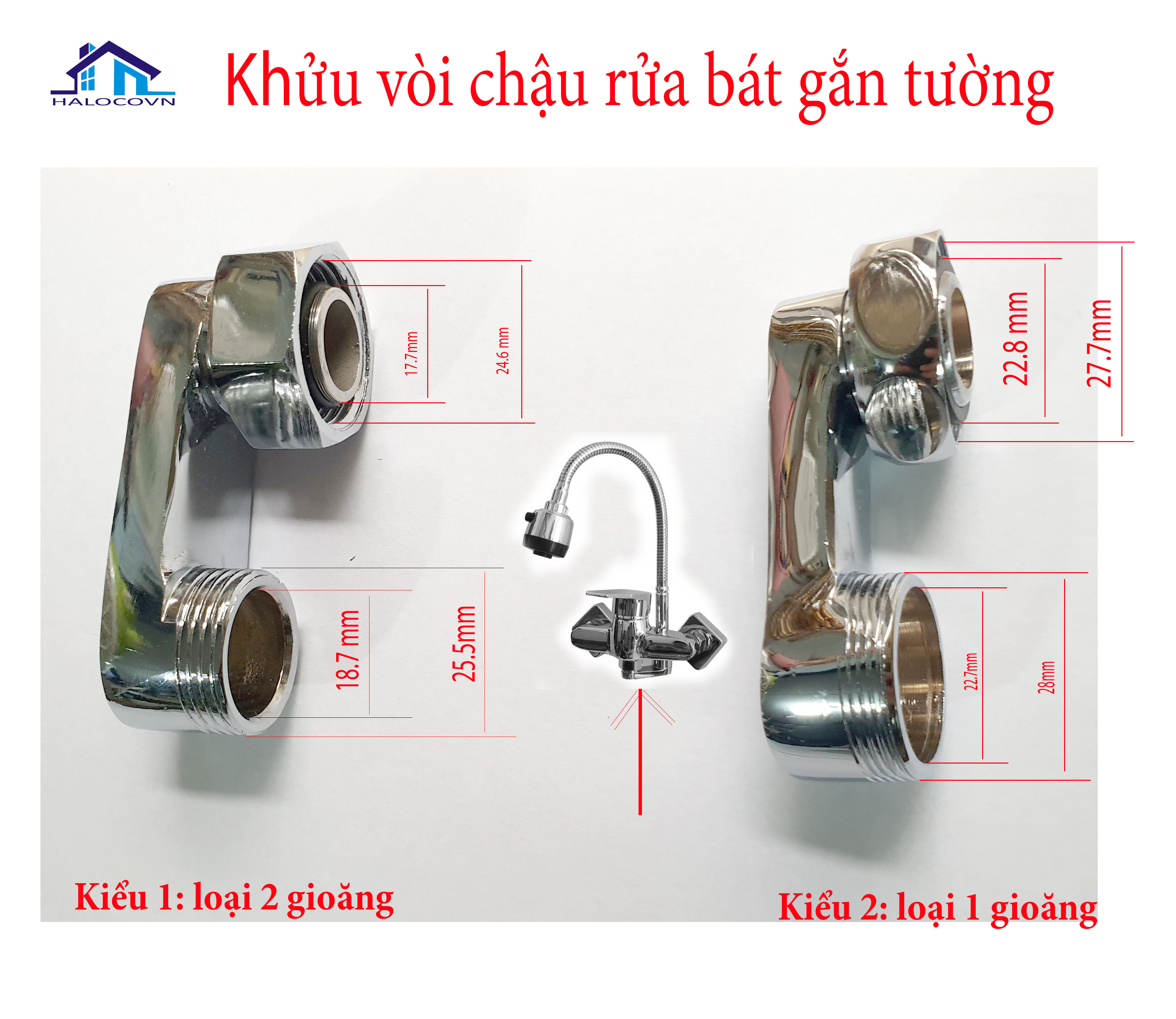Khửu vòi chậu rửa bát gắn tường