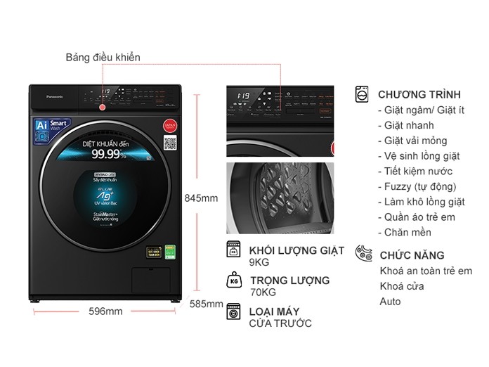 [Trả góp 0%]Máy giặt sấy Panasonic NA-S96FR1BVT 9/6kg (Giá áp dụng giao tại HN, HCM& các tỉnh liên hệ shop)