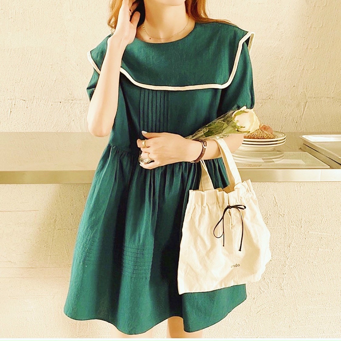 Đầm babydoll cổ bèo viền 3 màu