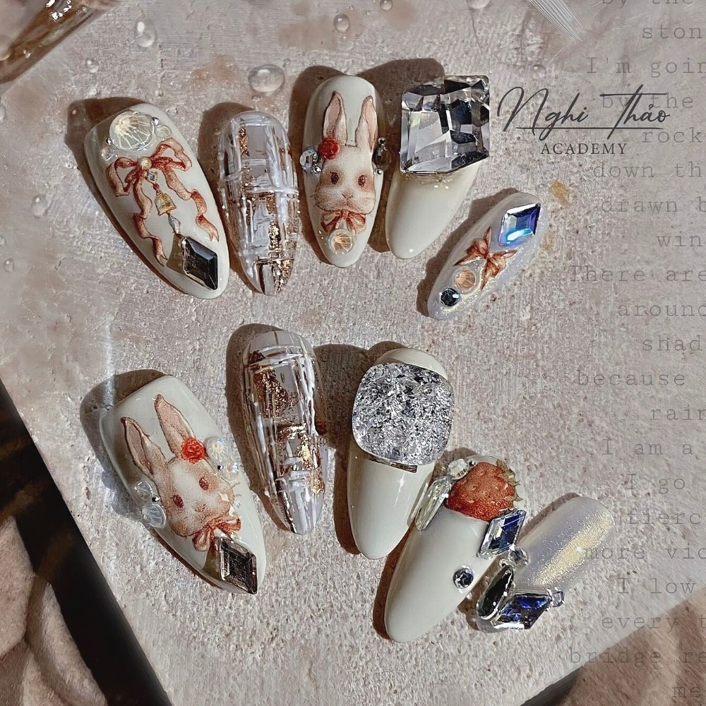 Sticker dán móng nail lụa hoạt hình 5D