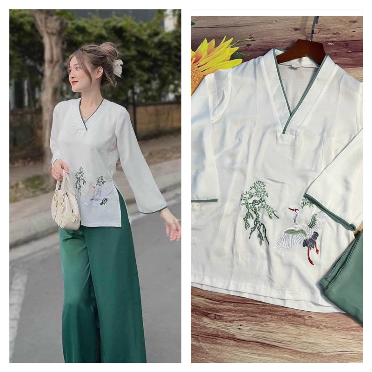 Đồ Lam Đi Chùa # Bộ Chéo Hạc# Quần Áo Nữ