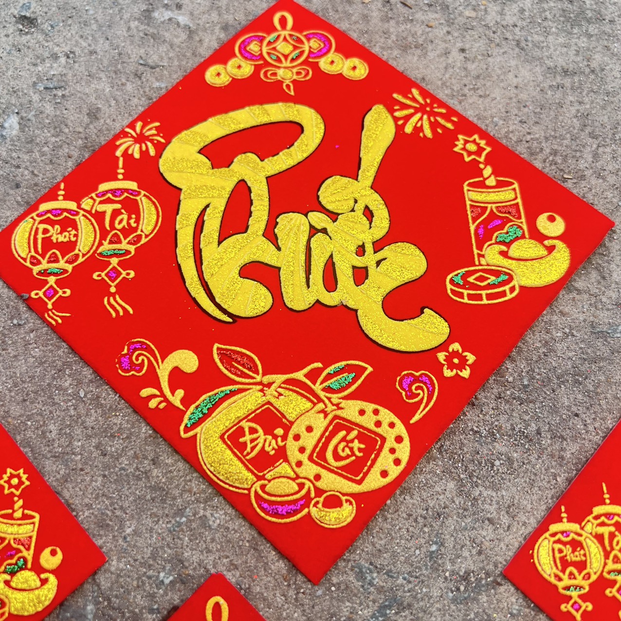 Decal Mặt Nhung Dán Dưa Bưởi Ngày Tết