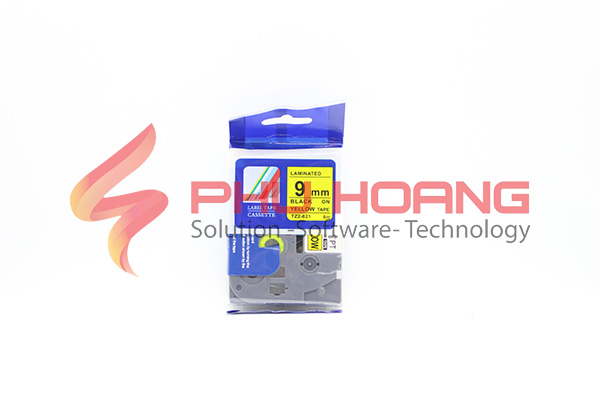 Nhãn in Tz2-621, sử dụng cho máy in nhãn Brother Ptouch, chữ đen nền vàng