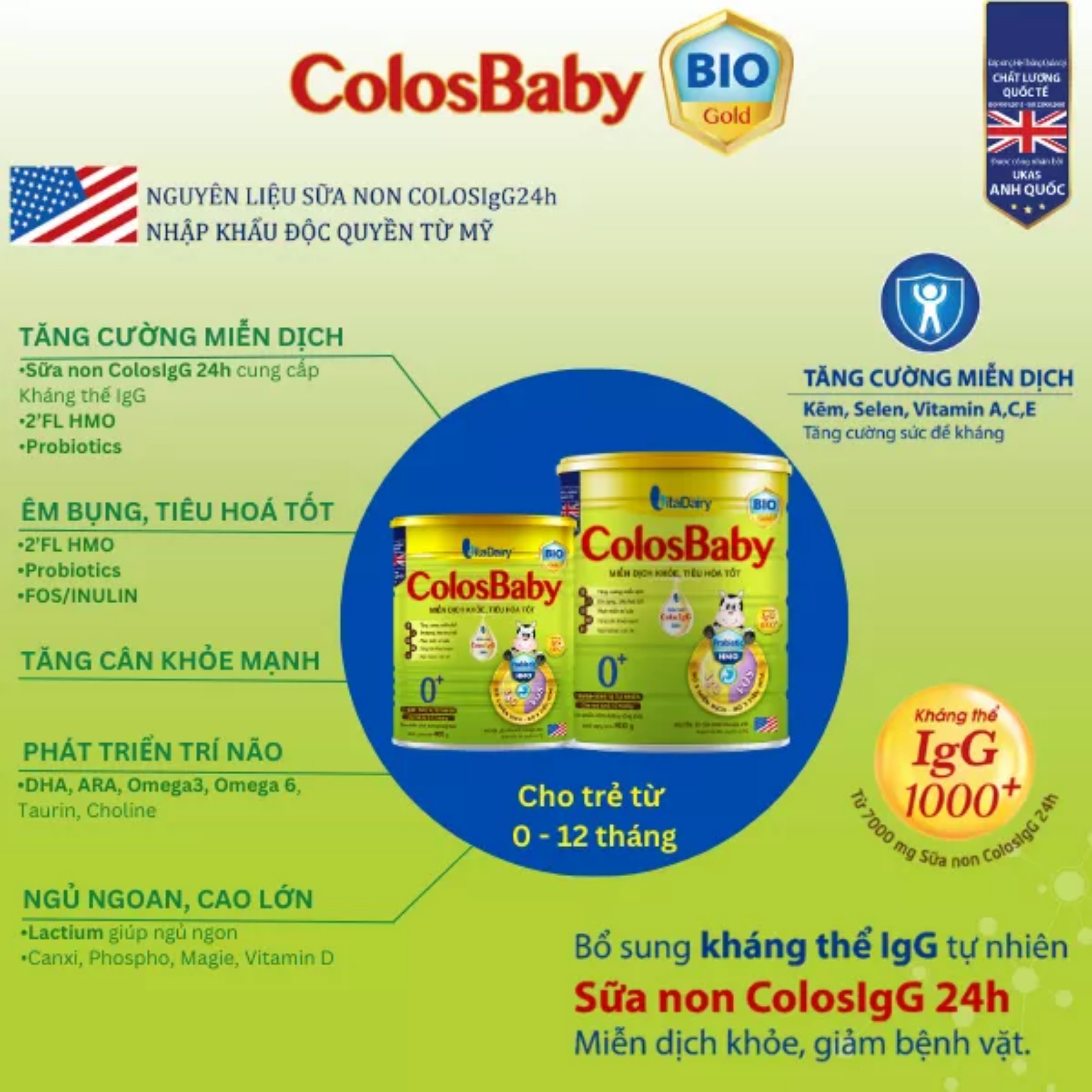 (HSD T10-2027) (Quét Mã QR Tích Xu) Sữa Bột Vitadairy Colosbaby Bio Gold 0+ 800g.