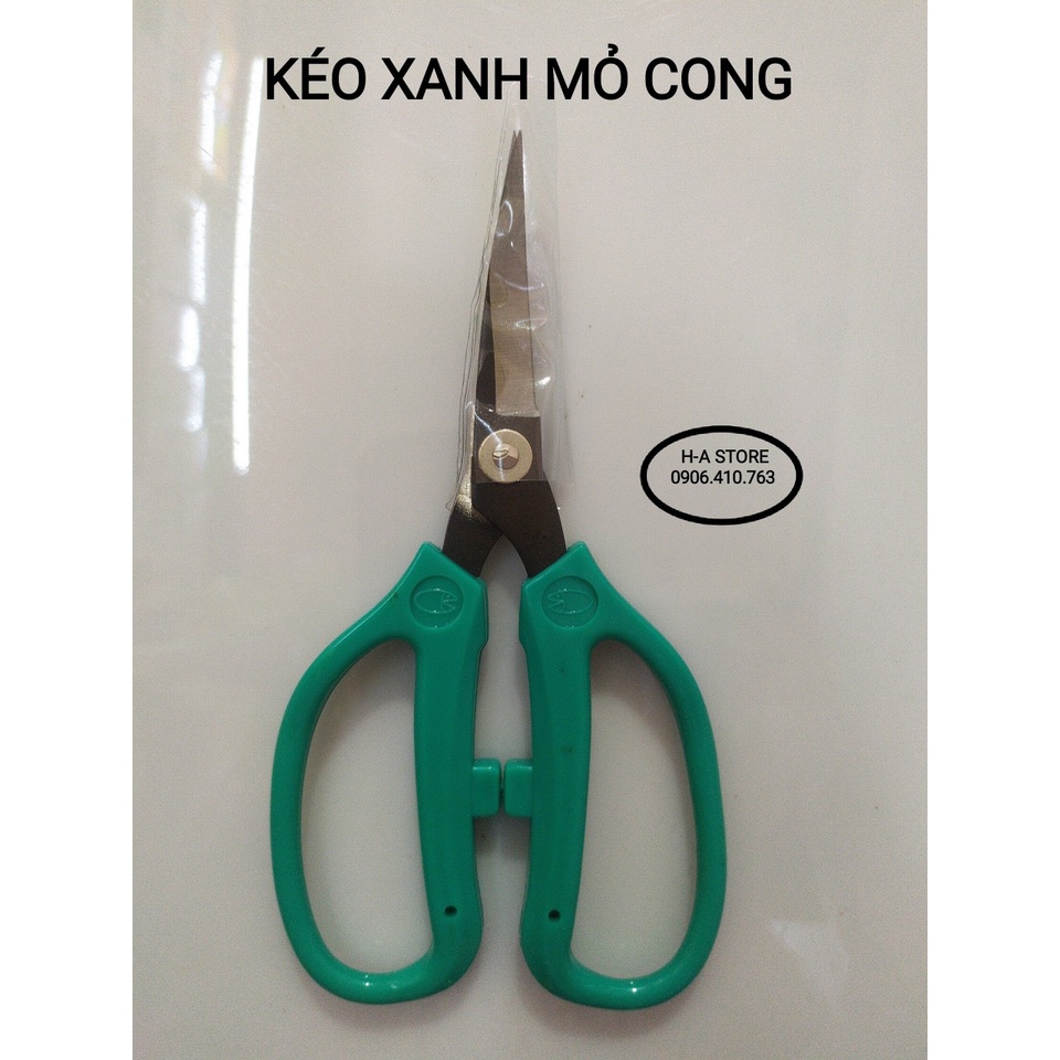 Kéo mỏ cong dài 16cm cán màu xanh siêu bén