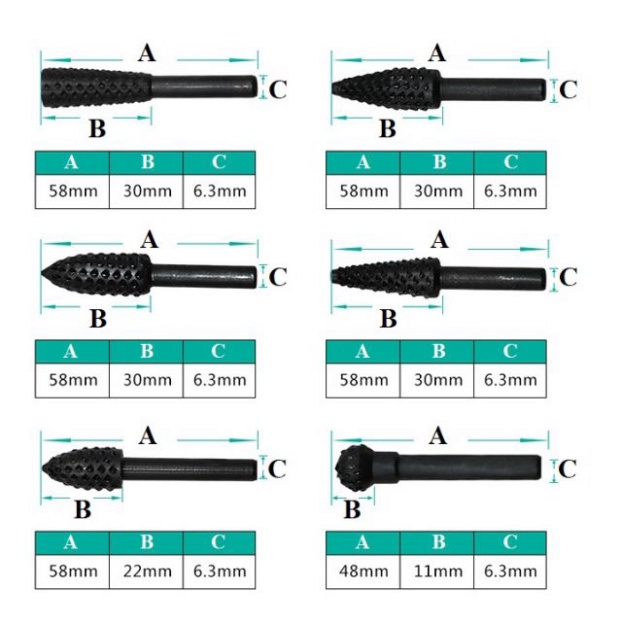 Bộ 10 mũi mài gỗ lũa bon sai cốt 6.35mm