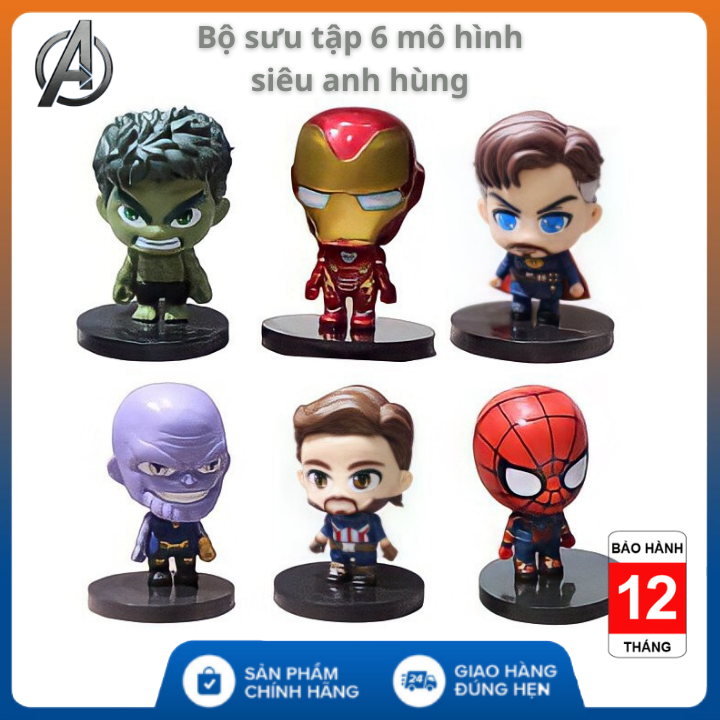 , Siêu Anh Hùng Marvel , Bộ mô hình nhân vật Avenger , Bộ sưu tập để bàn trang trí 6 mô hình siêu anh hùng mini Marvel cực đáng yêu
