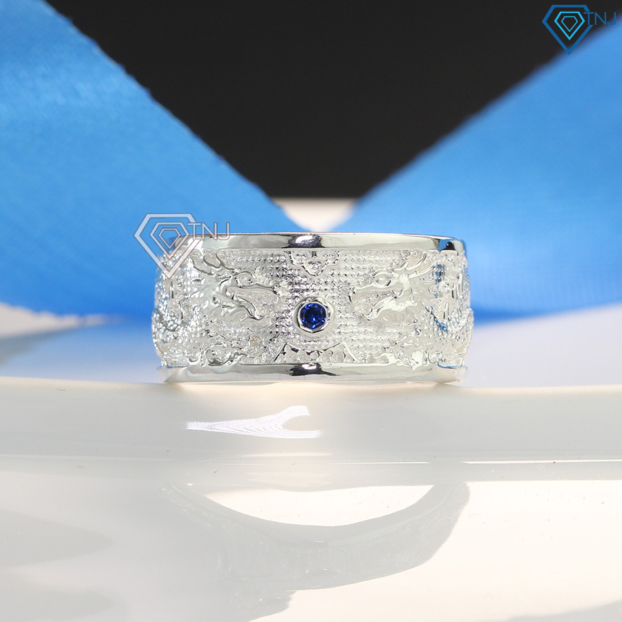 Nhẫn nam hình rồng bằng bạc thật đính đá xanh dương NNA0067 - Trang Sức TNJ