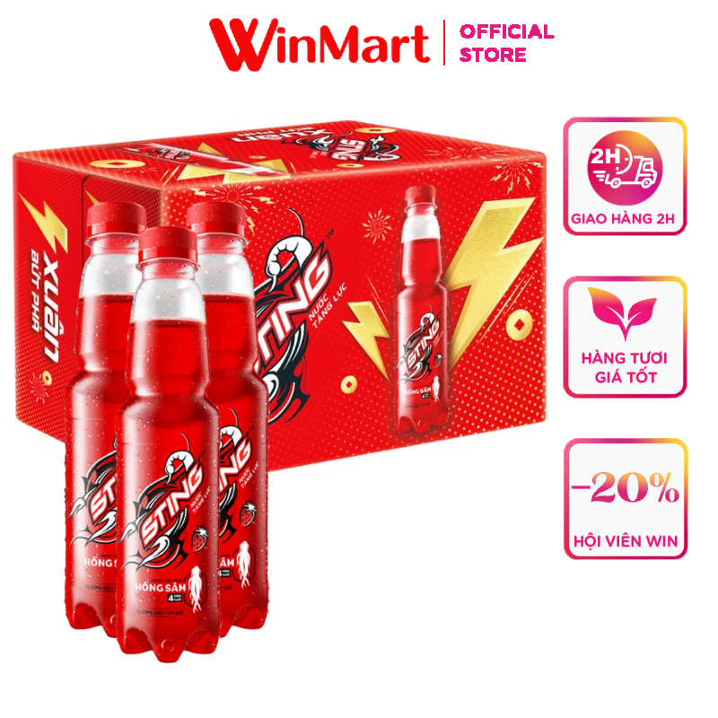 [Siêu thị WinMart] - Thùng 24 chai nước tăng lực Sting hương Dâu tây đỏ 330ml