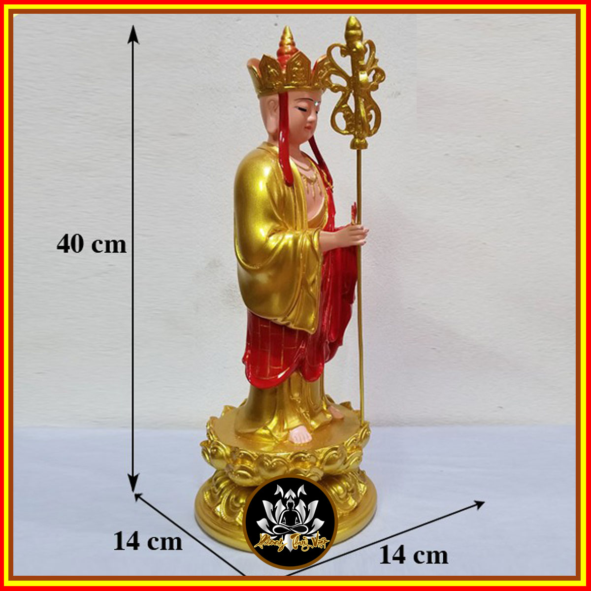 Tượng Địa Tạng Vương Bồ Tát Đứng Cầm Tích Trượng Cao 40cm chất liệu composite