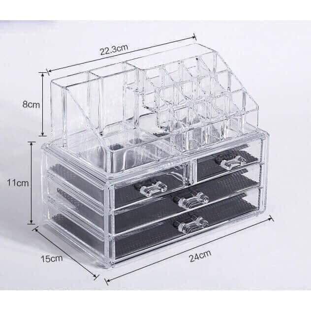 Hộp đựng mỹ phẩm 4 tầng cao cấp,Kệ mỹ phẩm kiêm khay son mika