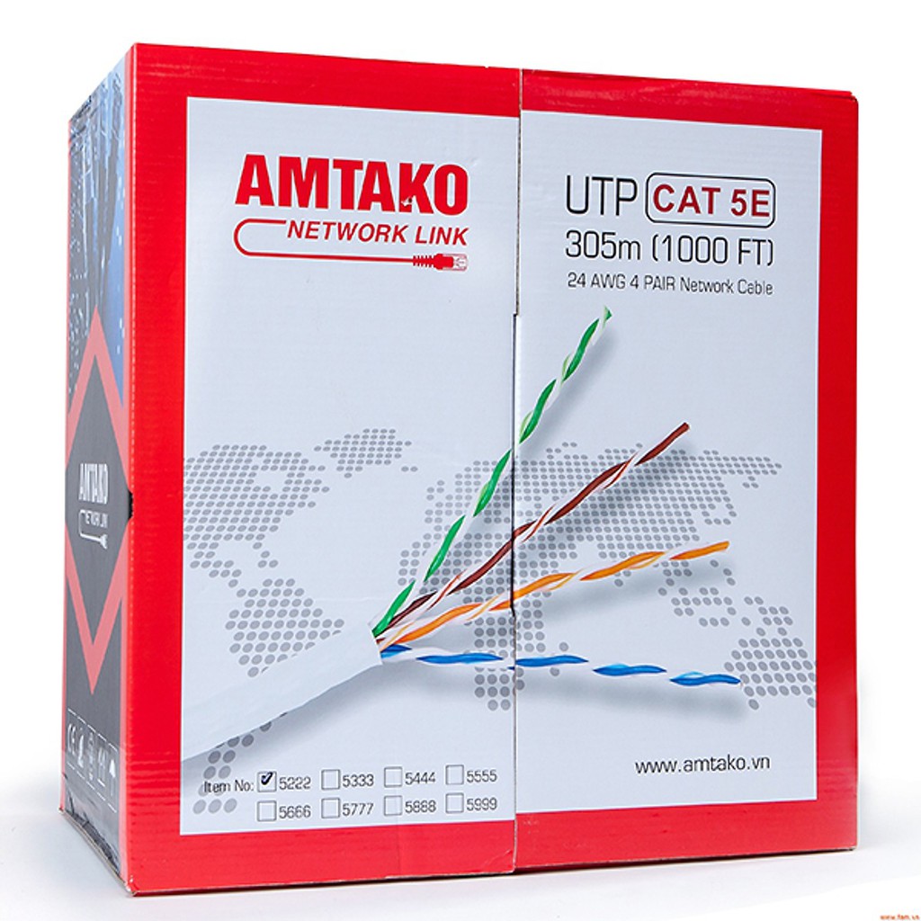 Cáp mạng cat 5e amtako 5222 dây trắng 305m_hàng nhập khẩu