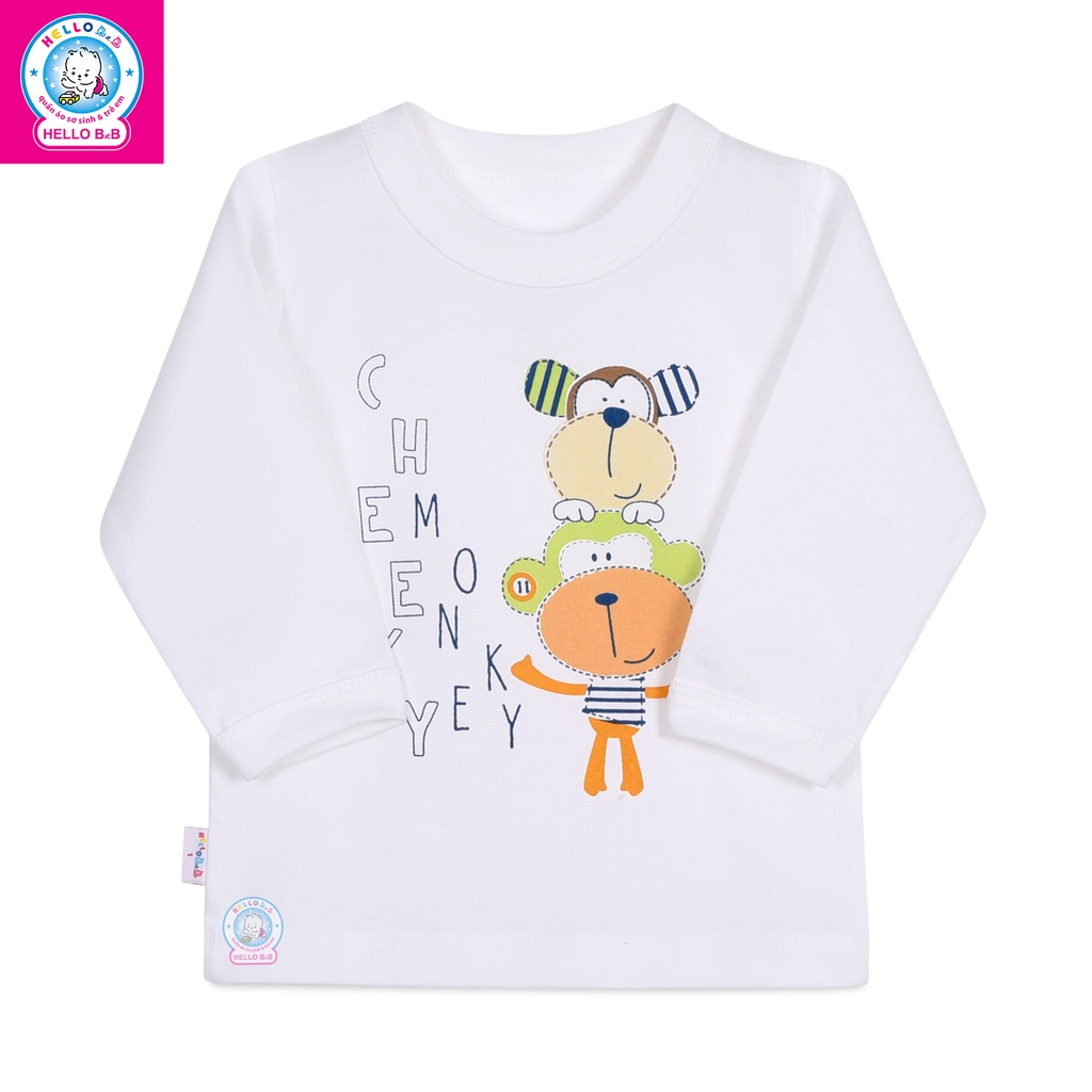 ÁO TAY DÀI TRẮNG CHO BÉ HELLO B&B (thun cotton 100%)