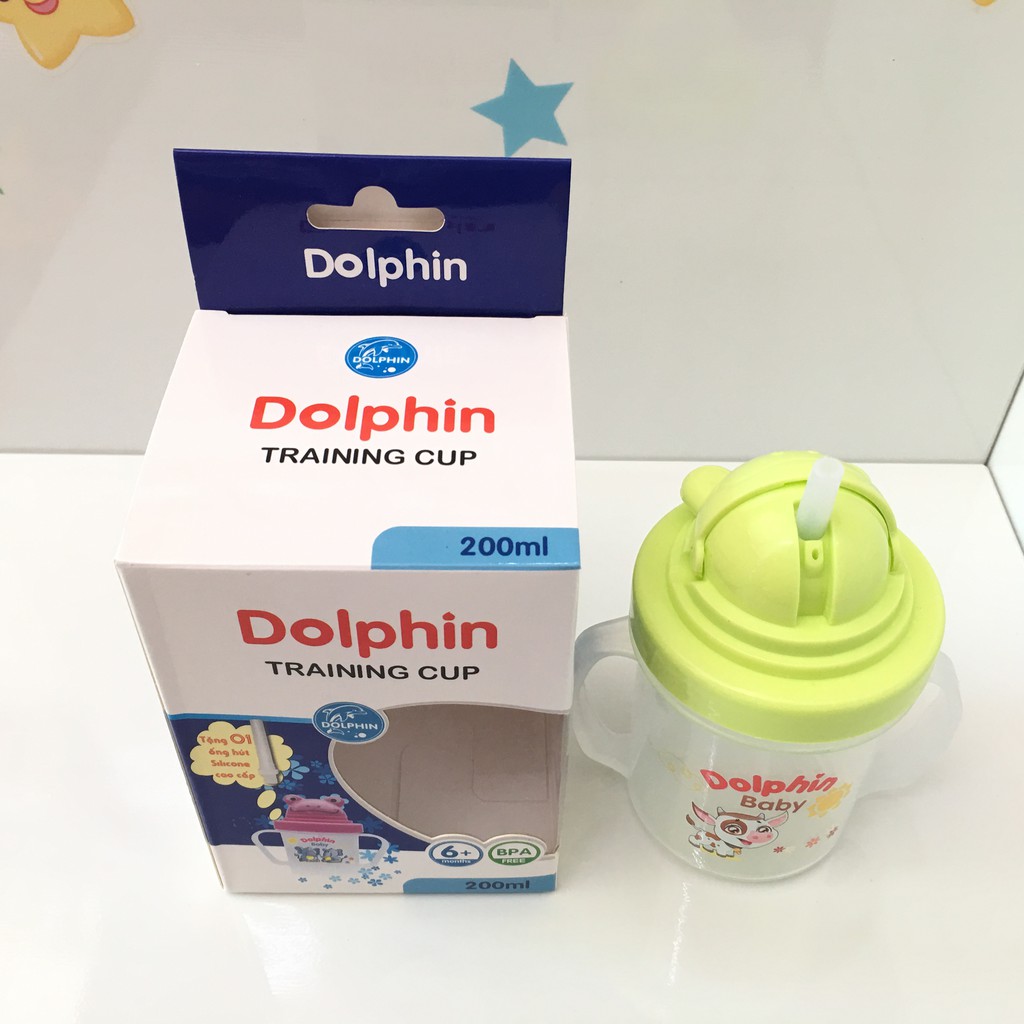Bình Uống Nước PP Có Ống Hút Silicone Dolphin 200ml