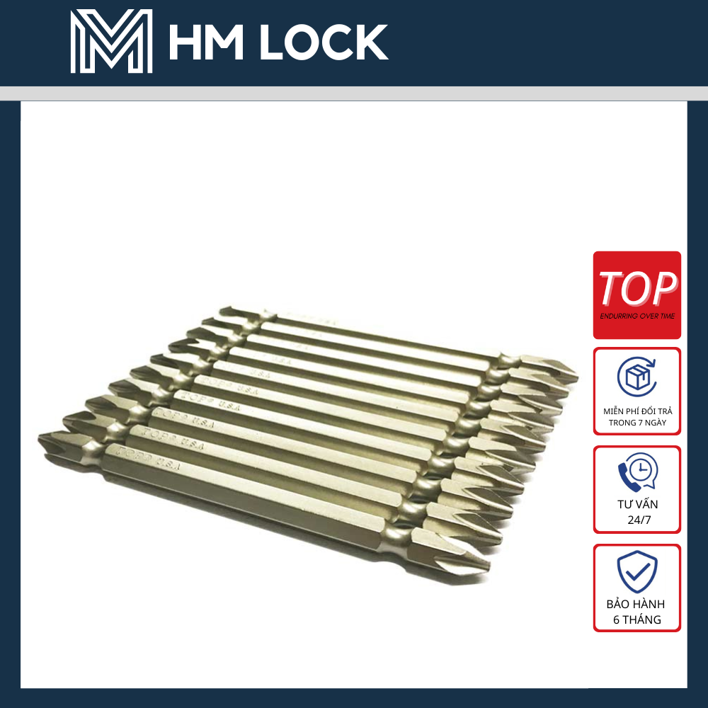MŨI VÍT 2 ĐẦU TOP TRẮNG NGẮN-DÀI (PH2 x 45, 65, 100, 150, 200mm) - THÉP CR-V SIÊU CỨNG, KHÔNG GỈ CAO CẤP - HM LOCK