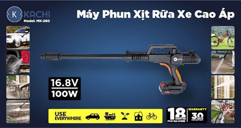 Máy Xịt Rửa Xe Di Động Không Dây Dùng Pin